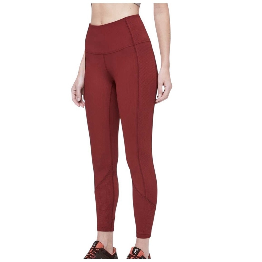 Lululemon Daily Lineup Leggings Women's Size 4 Dark Red Atheisure‎ Ankle Workout